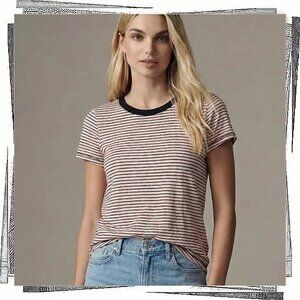 French Girl Inspired Pink & Navy Striped Top (M) by T.LA